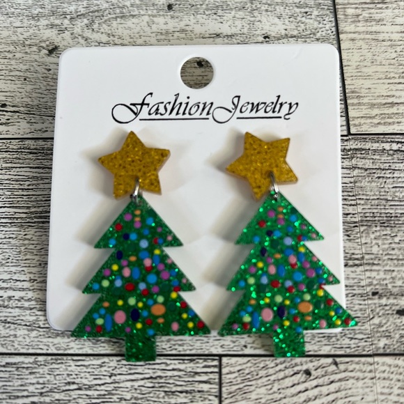 NWT Christmas Tree Glitter Drop Earrings - Picture 3 of 5
